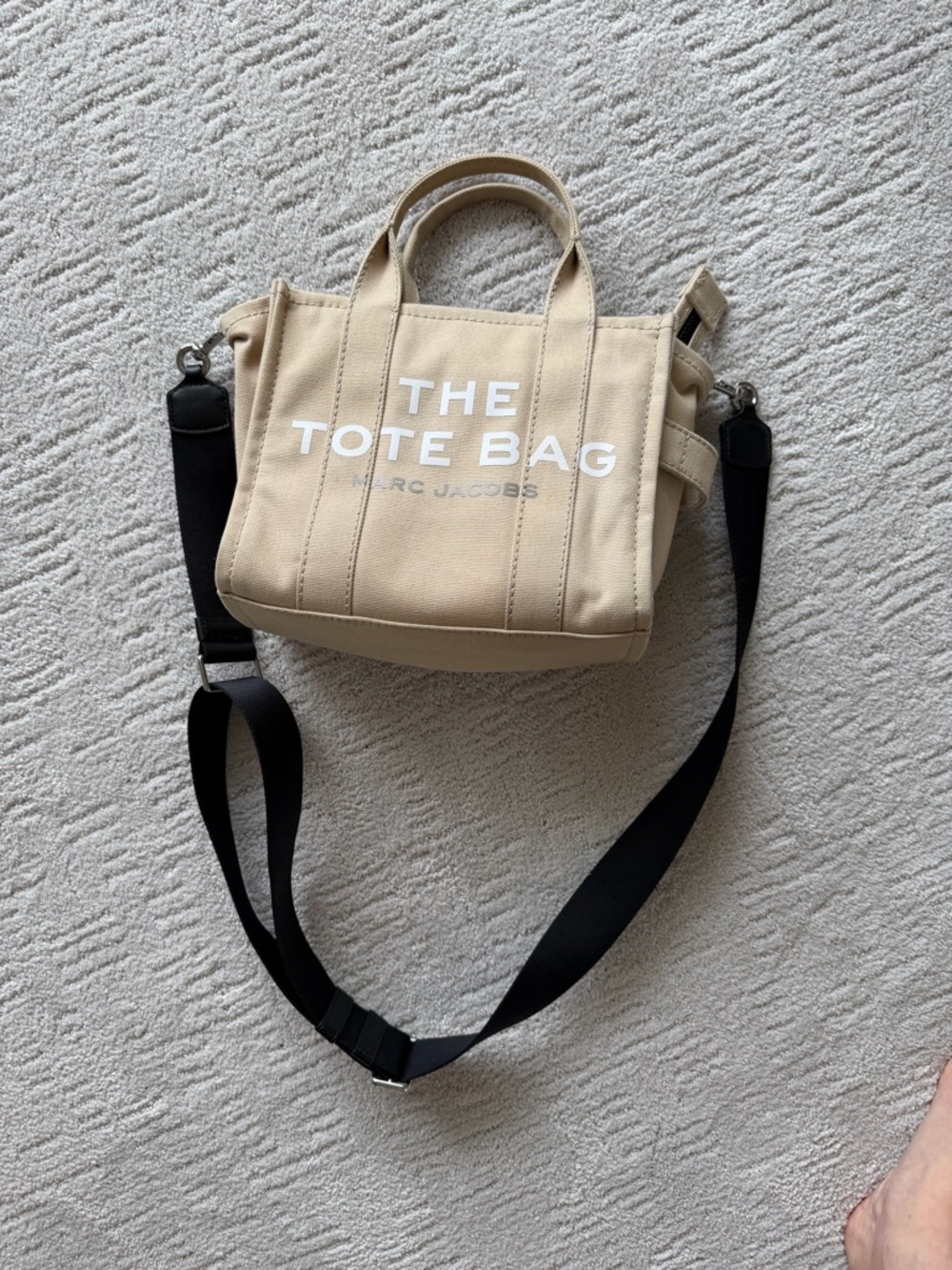Marc Jacobs Beige Canvas Mini Tote with Black Strap